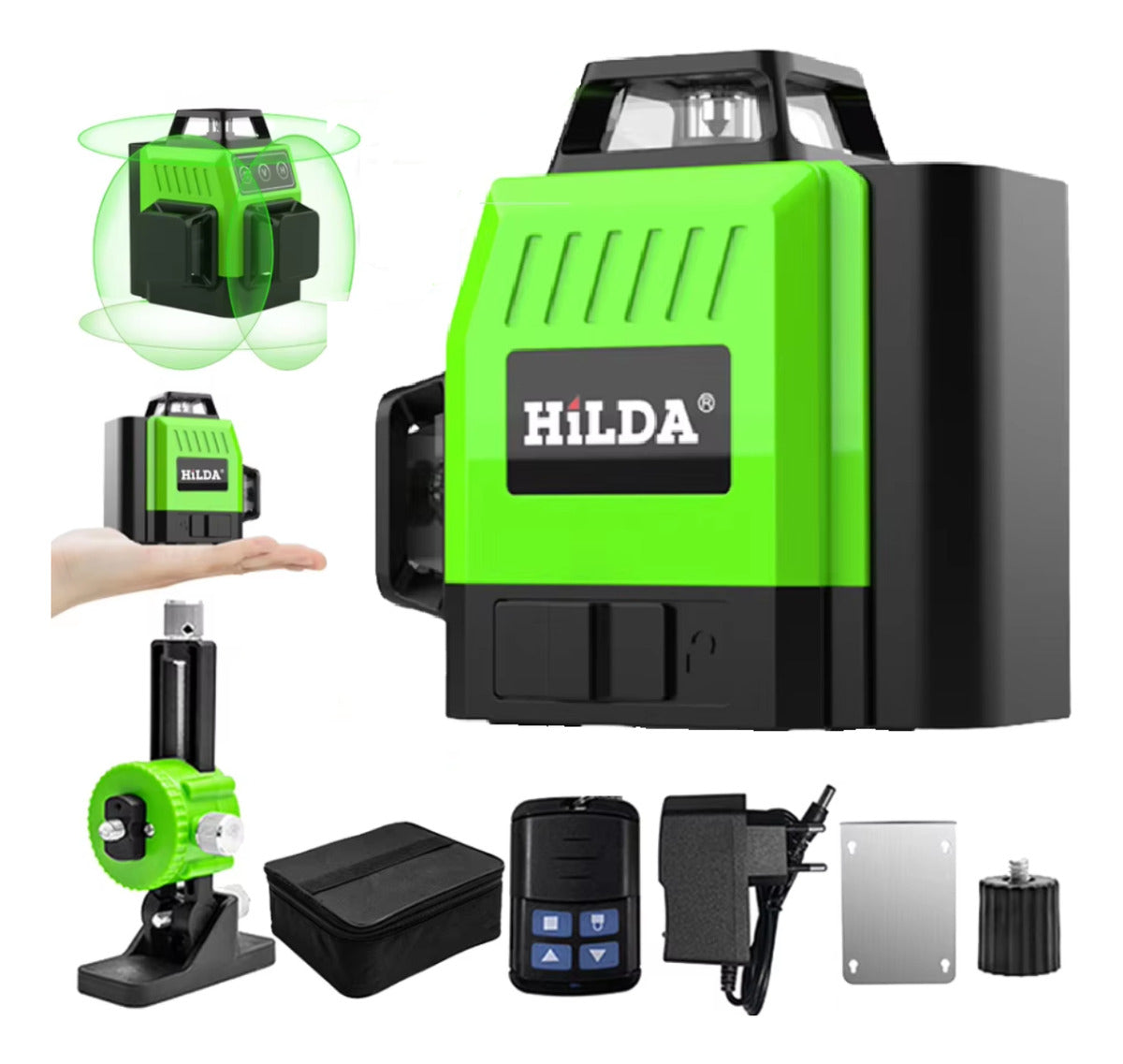 Nível Laser Hilda LS178 3D Verde 12 Linhas Nivelador Horizontal Vertical com Suporte Magnético Elevatório