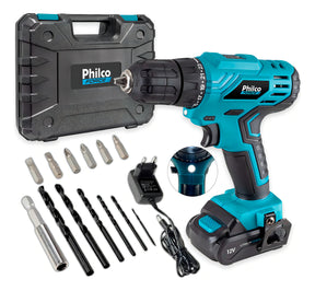 Furadeira Parafusadeira Sem Fio De 10mm Philco Ppf12m 12v + Acessório 110v/220v